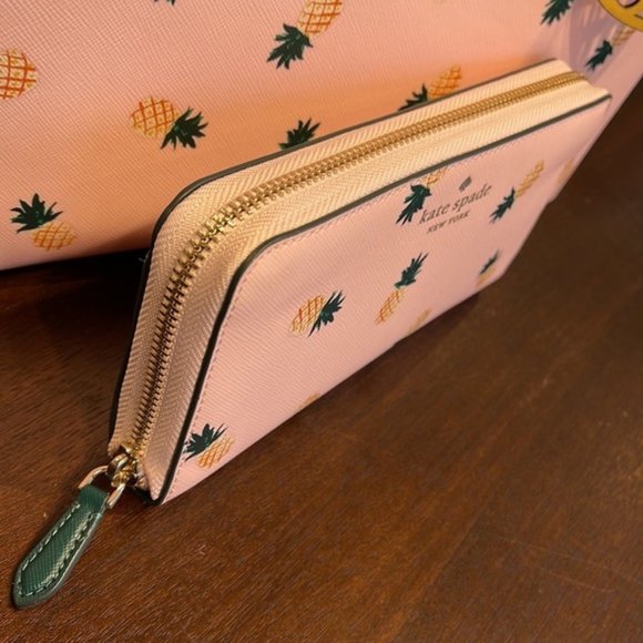 Kate Spade Pineapple Printed Large Continental Wallet Pink Multi - Picture 12 of 16